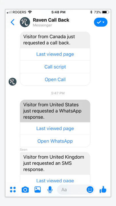 Alertas Instantâneos de Retorno de Chamada do Facebook Messenger