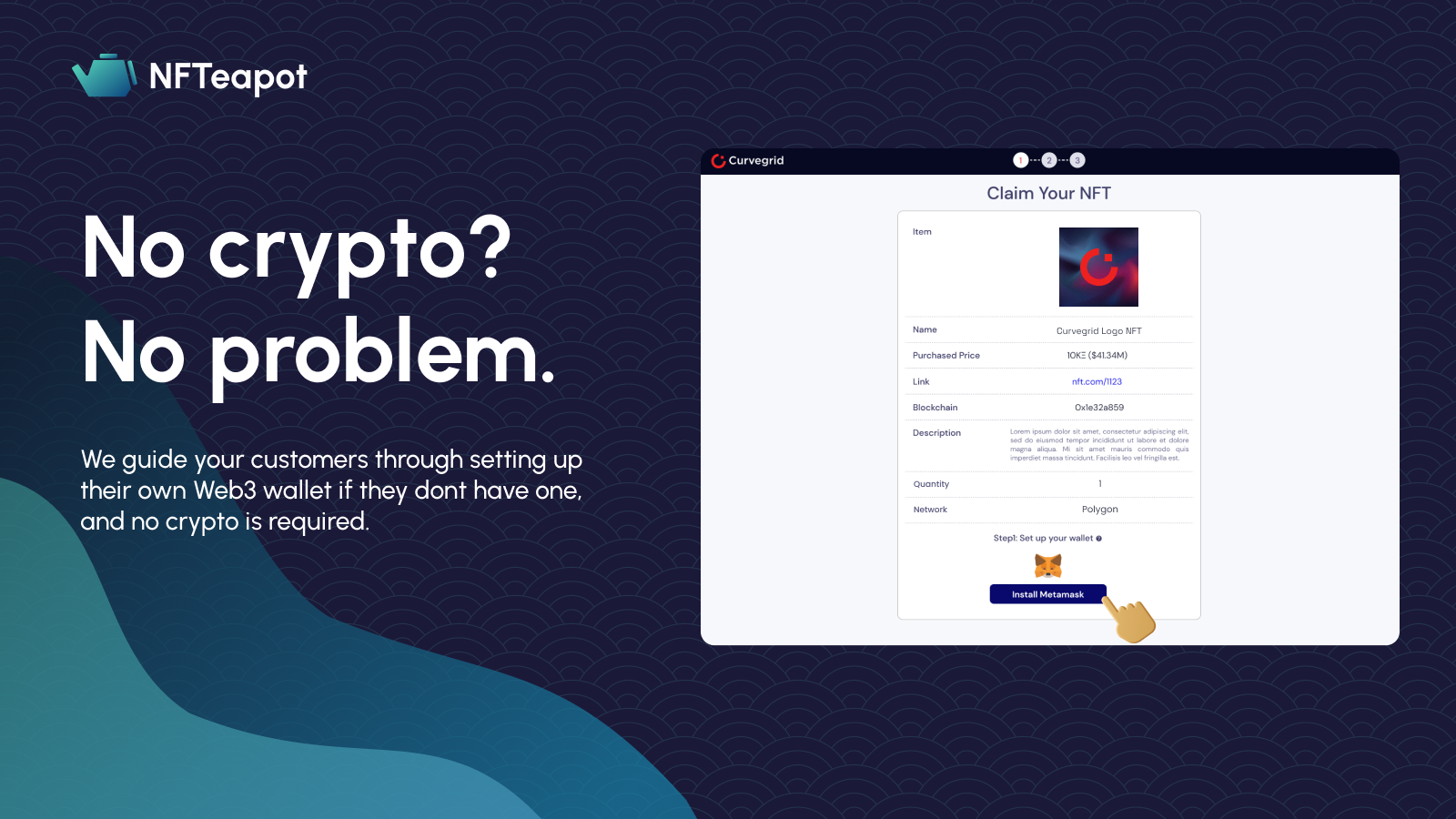 Screenshot of App. Tagline: No crypto? No problem