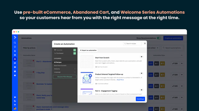 Pre-built marketing automations, like the Abandoned Cart