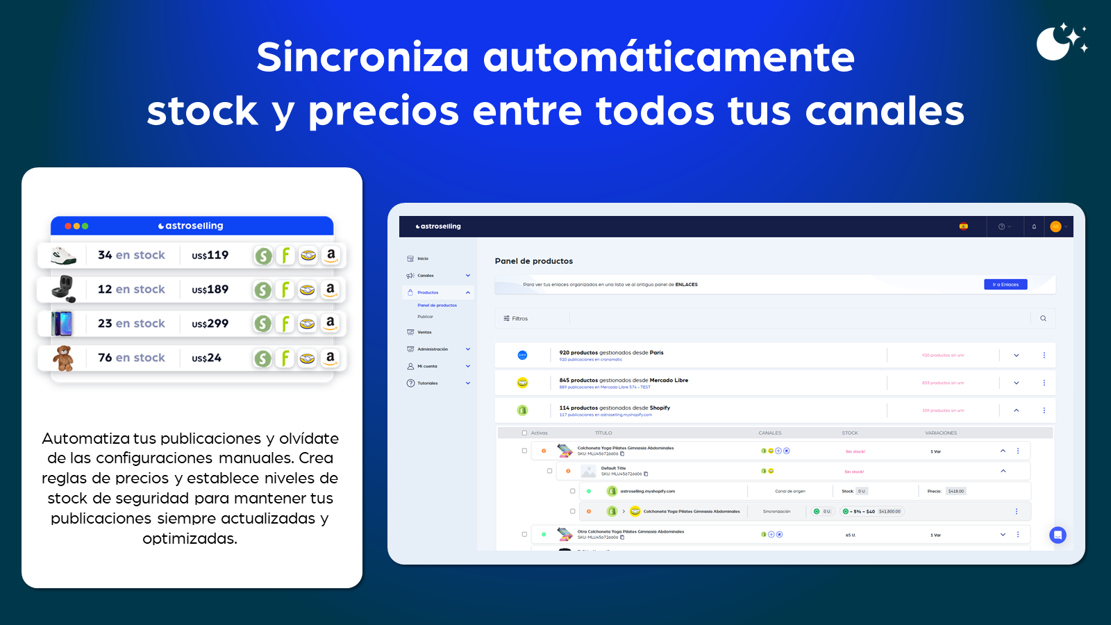 Sincroniza automáticamente stock y precios en todos tus canales