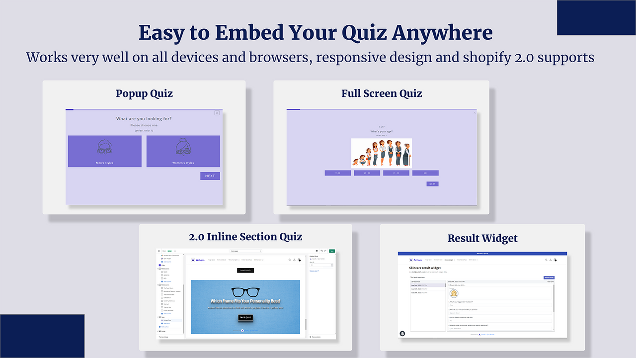 El cuestionario funciona bien en todos los dispositivos y navegadores, diseño responsive