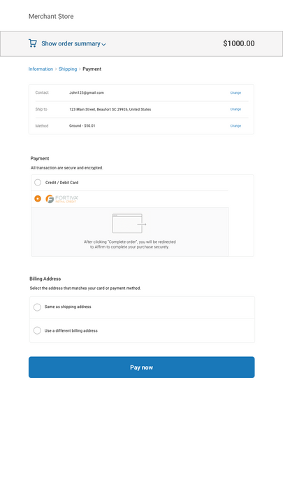 Payment screen