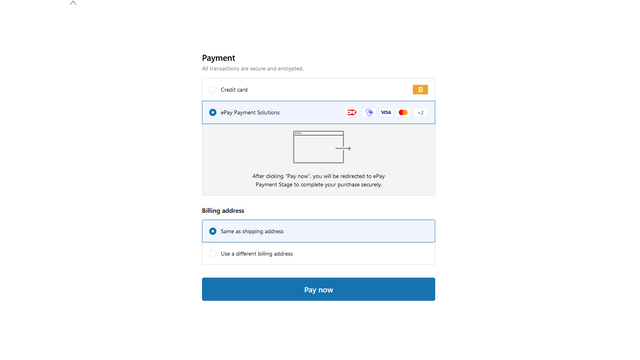 Select ePay Payment solutions as payment gateway