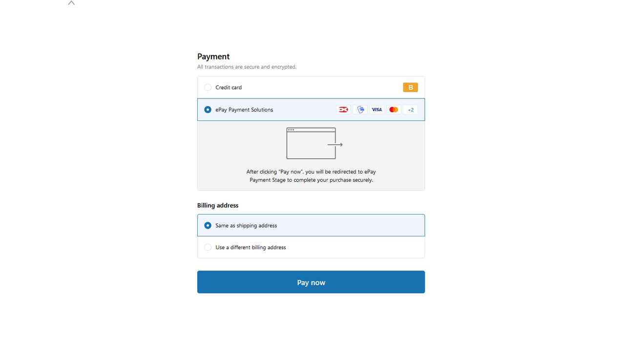 Select ePay Payment solutions as payment gateway