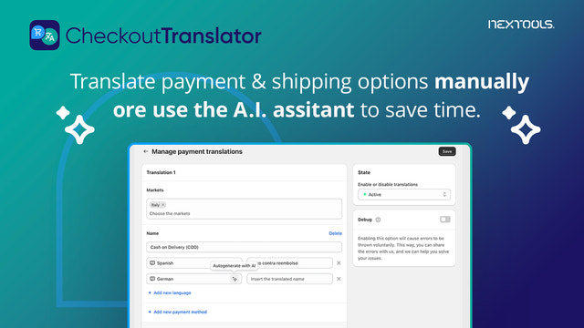 checkout vertaler: vertaal verzend- en betalingsmethoden 