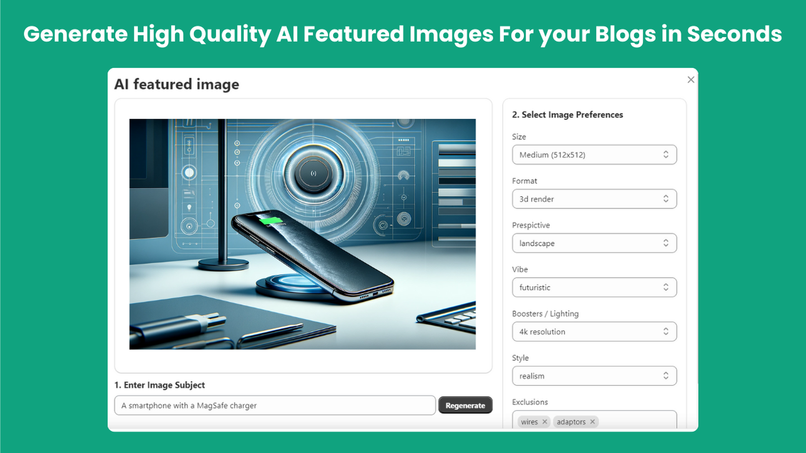 Generate high quality AI featured images for your blog posts