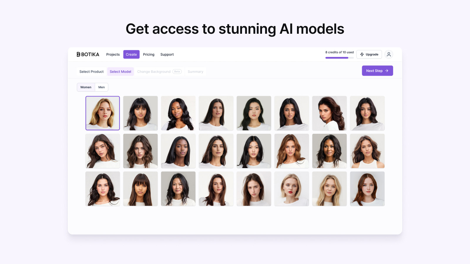 Botika's portfolio of exclusive AI generated fashion models