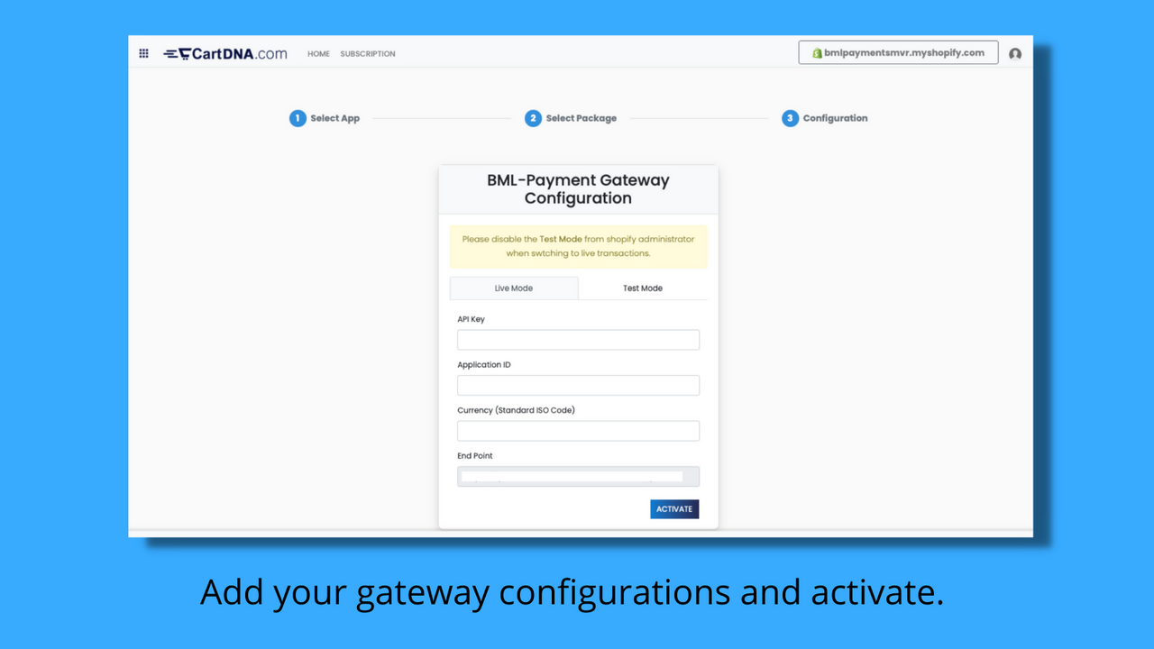 Add your gateway configurations and activate.