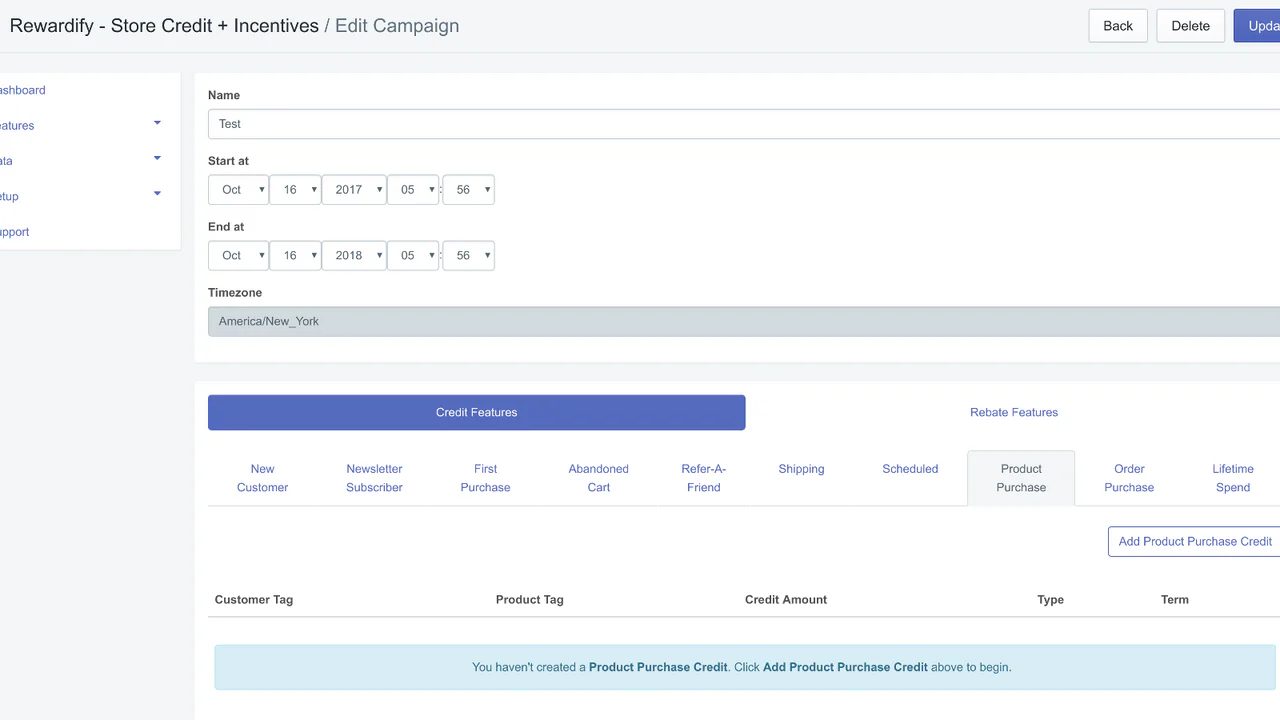 Configuración de las características de la campaña