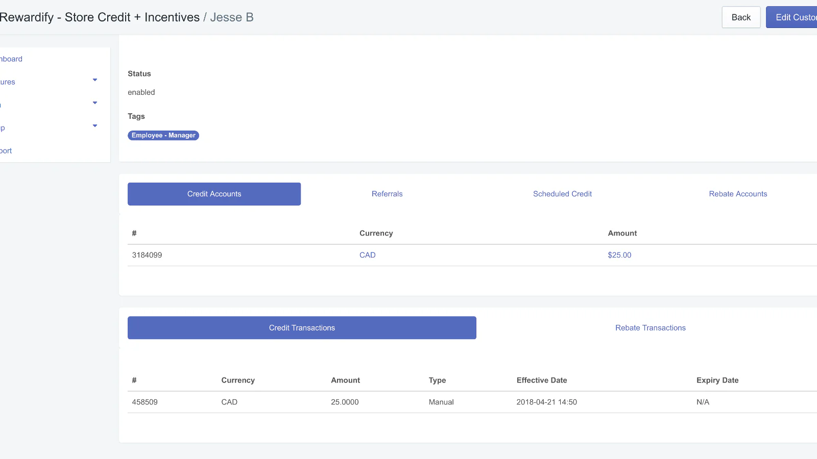 Customer Account Details