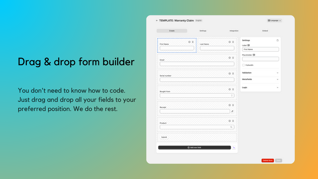 Dra & släpp - bygg ditt formulär som du vill med lätthet.