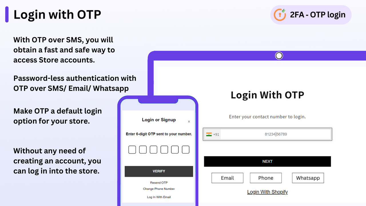 Iniciar sesión con OTP, autenticación de dos factores, iniciar sesión con teléfono