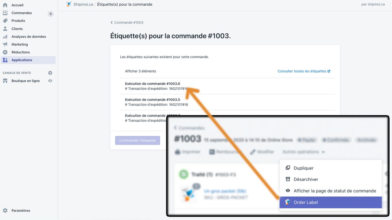 Commandez vos étiquettes à partir de vos commandes