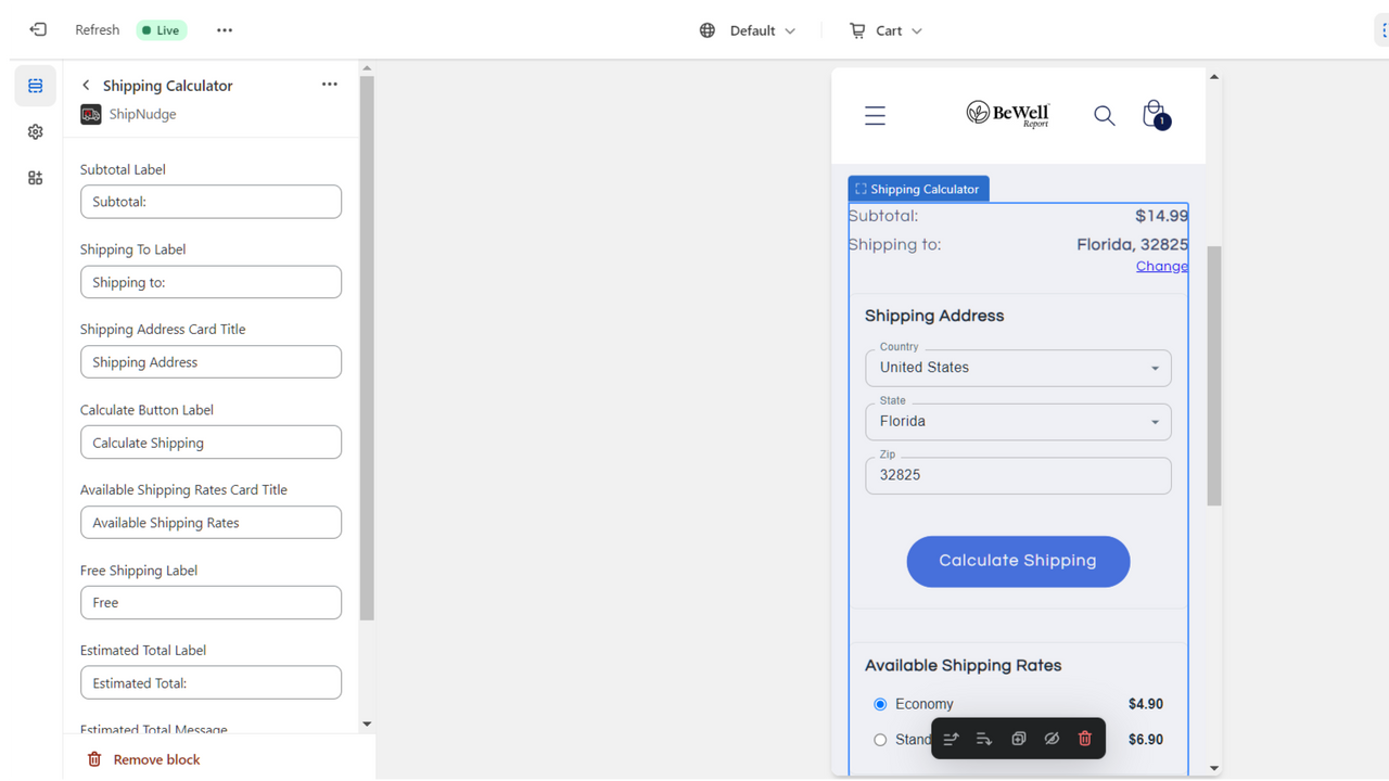 Shipping Calculator Settings