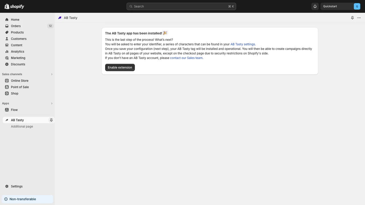 AB Tasty app for Shopify - Installation process