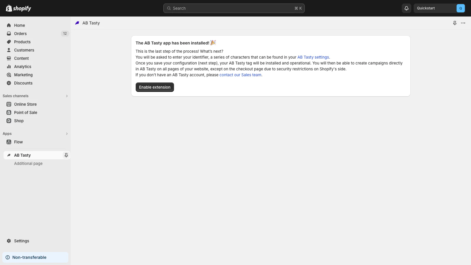 AB Tasty app for Shopify - Installation process