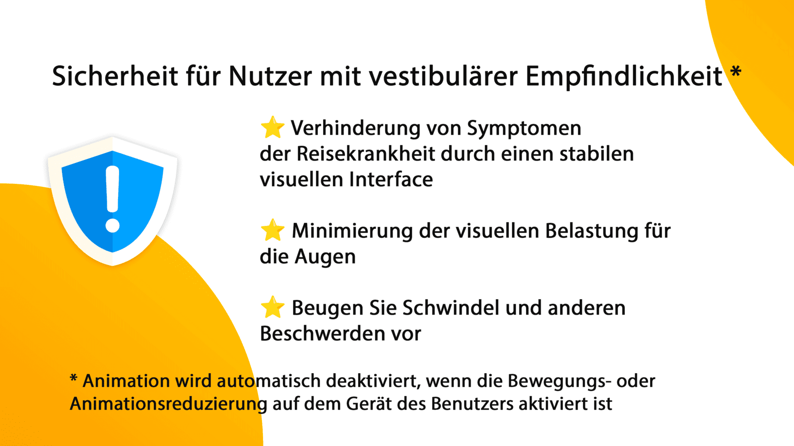 Sicherheit für Nutzer mit vestibulärer Empfindlichkeit