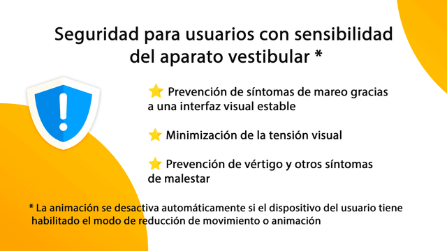 Seguridad para usuarios con sensibilidad del aparato vestibular