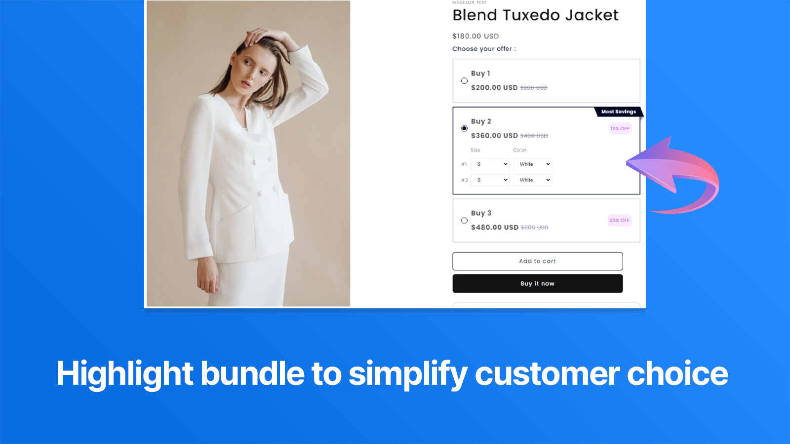 Highlight bundle to simplify customer choice