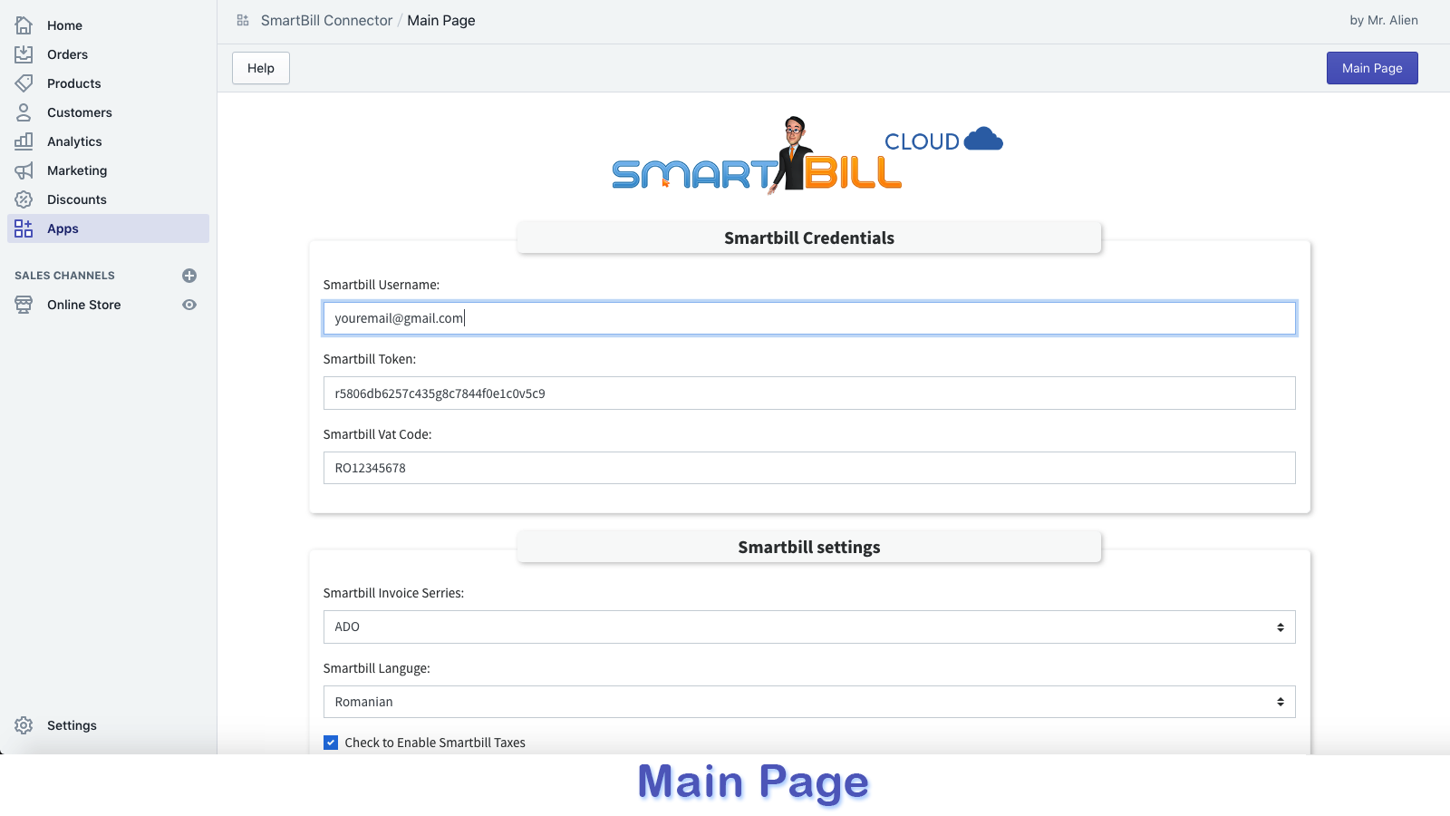 Smartbill App Huvudsida