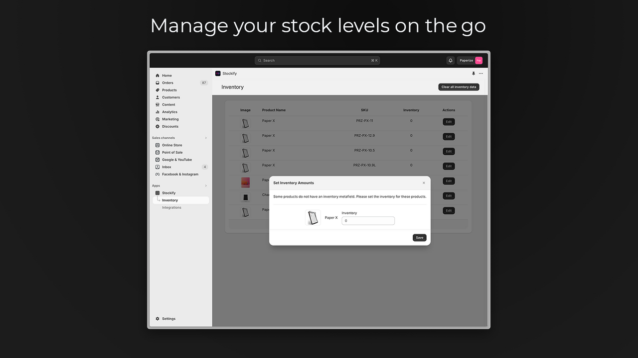 Manage SKU stock levels