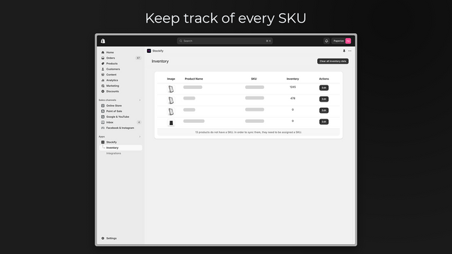 Keep track of SKU stock levels