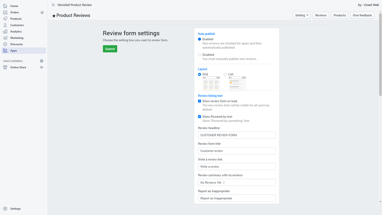 Review Setting Form