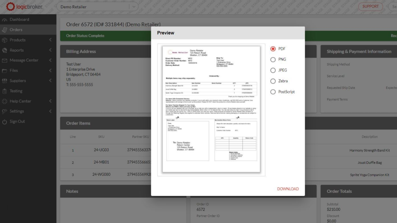 Bordereau d'emballage Logicbroker