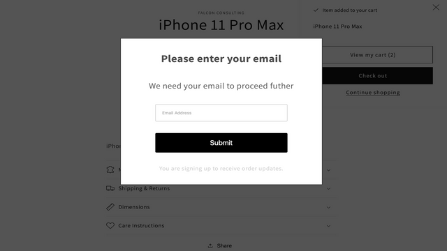 Popup d'email