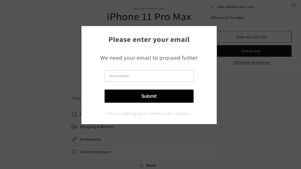 Popup d'email