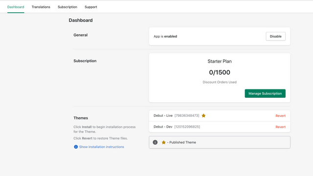 Dashboard DisCart applikation