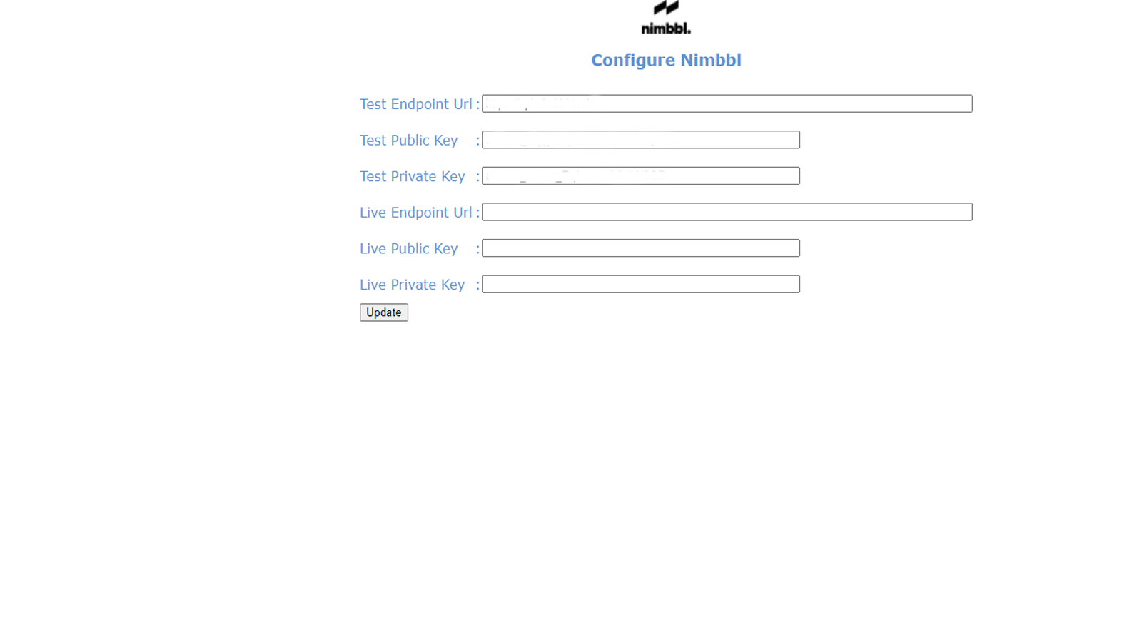 Configurer les identifiants API Nimbbl