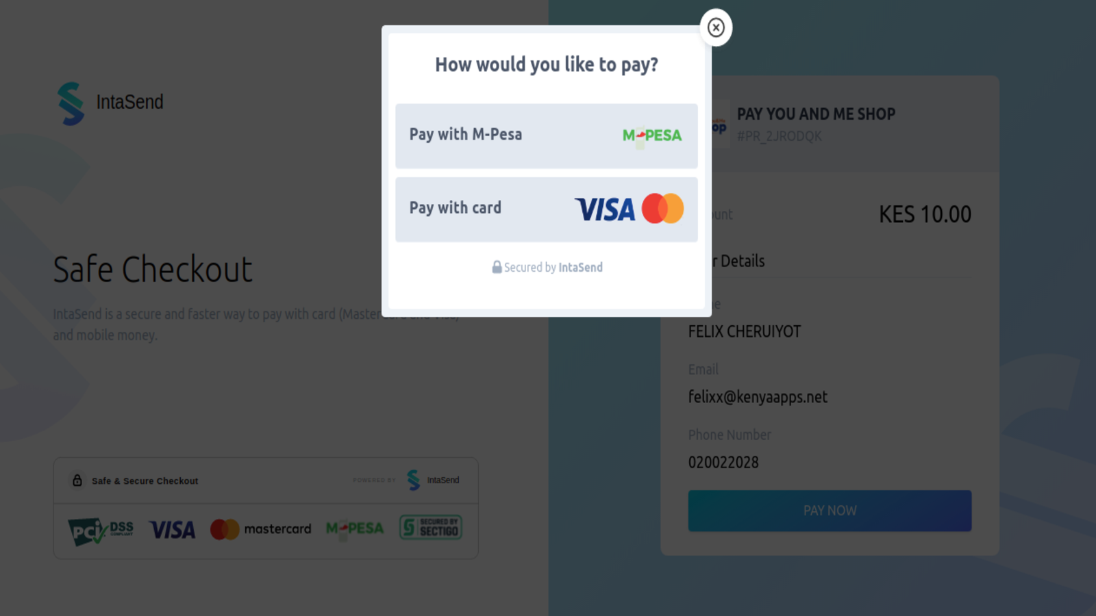 Pay with M-Pesa option