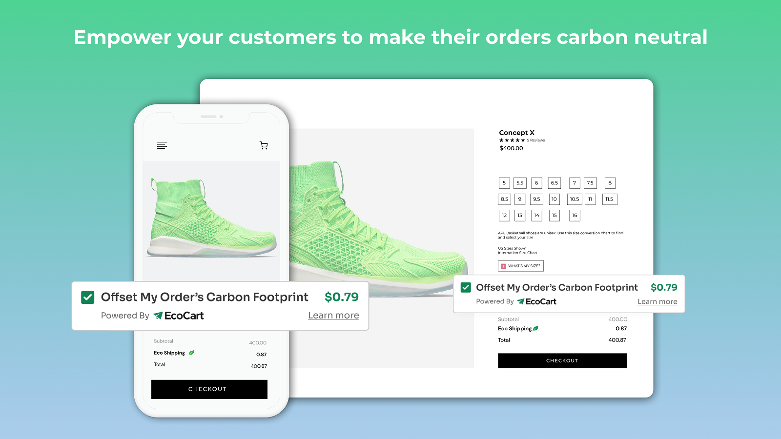 carbon neutral shipping and manufacturing option in cart page