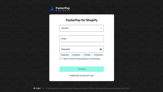 Página de login do FasterPay