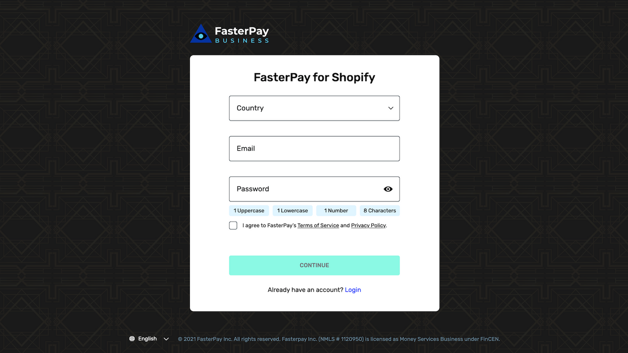 FasterPay inlogpagina