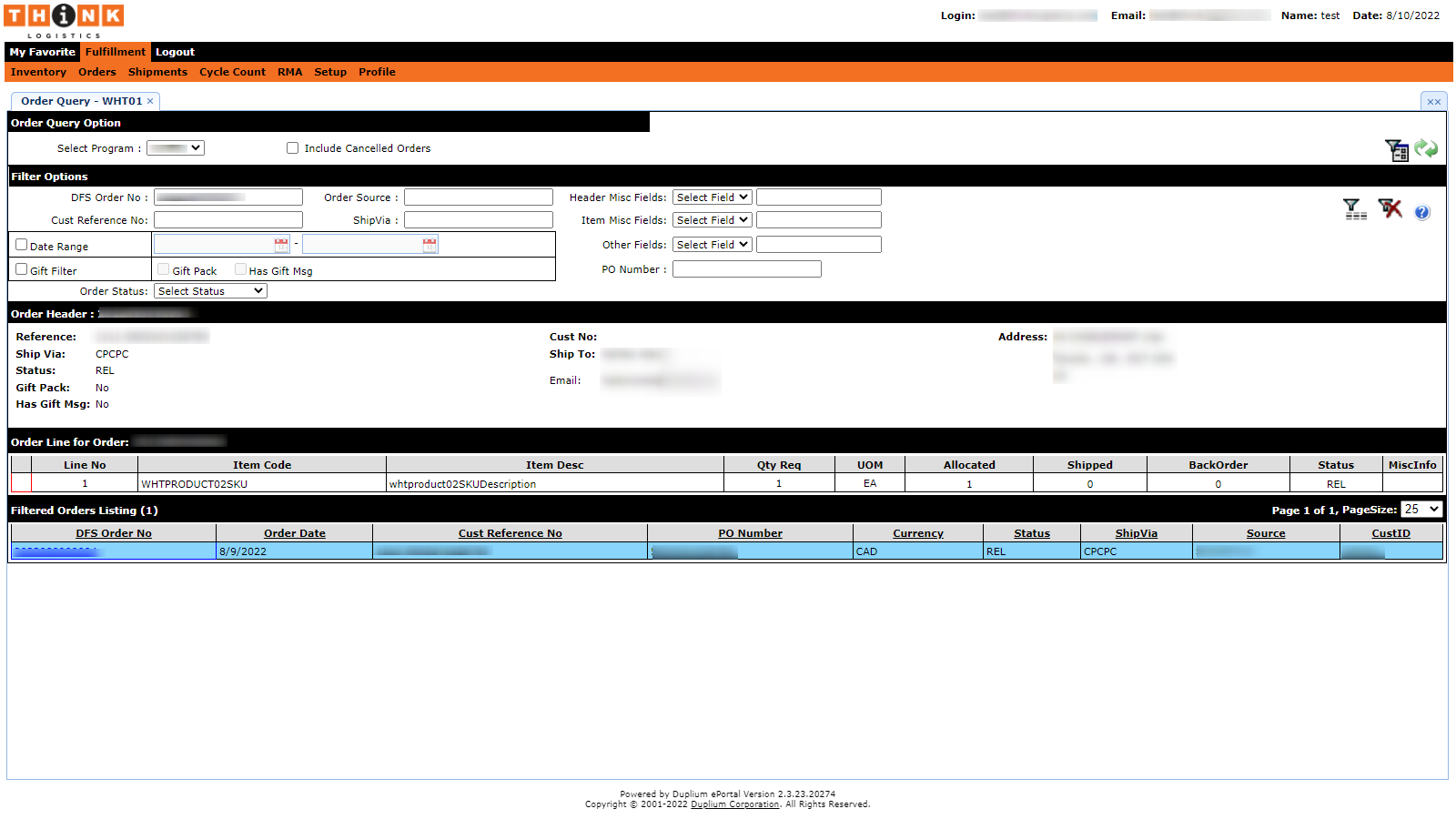 Think Logistics Fulfillment Screenshot