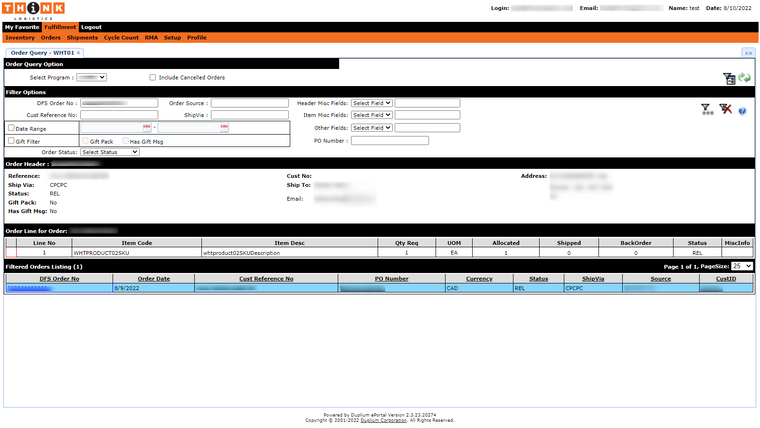 Think Logistics Fulfillment Screenshot