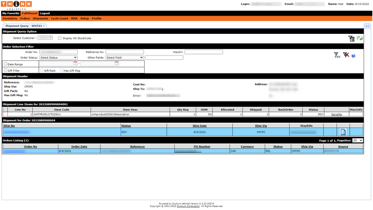 Think Logistics Fulfillment Screenshot