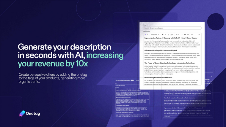 Onetag: AI Product Description Screenshot