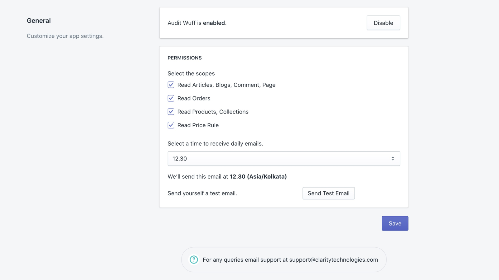 Page de configuration