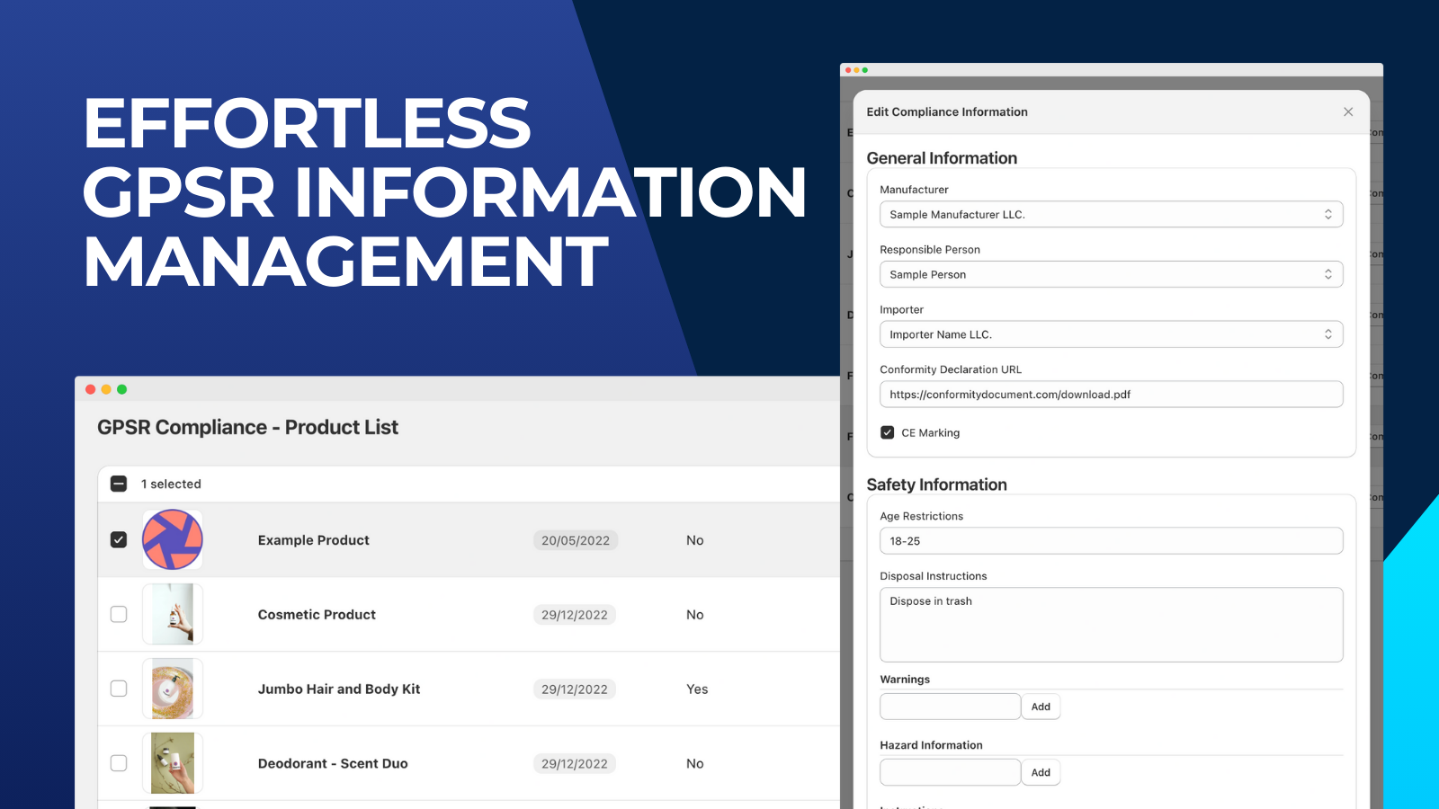 GPSR Compliance Manager Screenshot