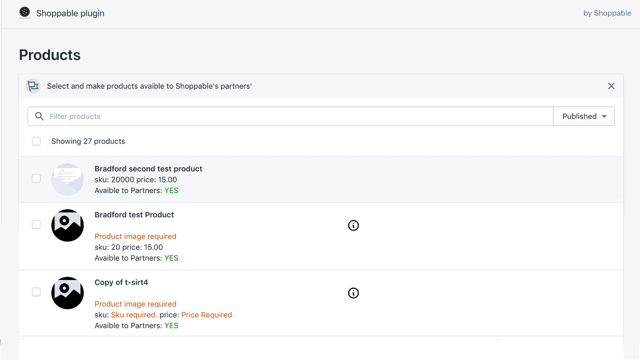 Make products available for Shoppable®'s partners