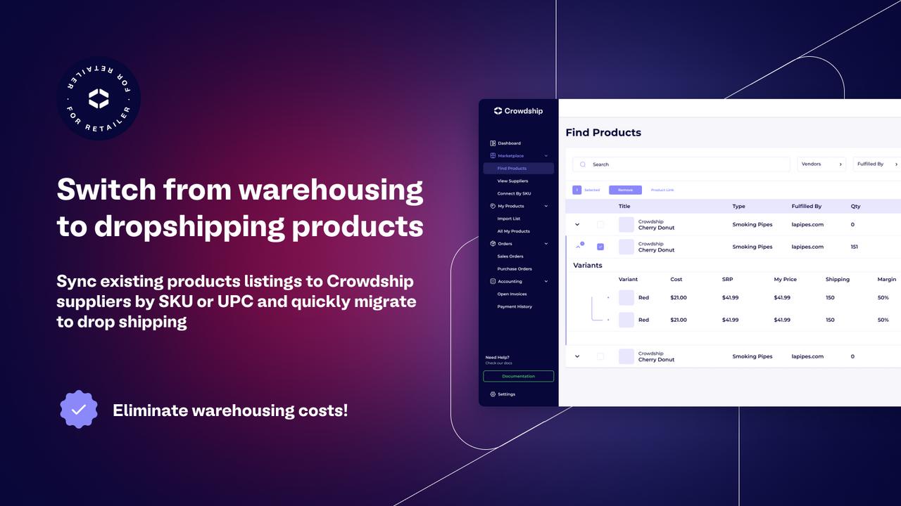 Easily switch products from in-house fulfillment to dropshipping