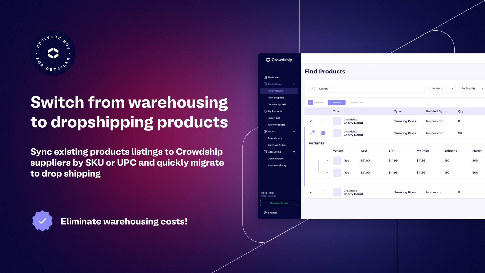 Easily switch products from in-house fulfillment to dropshipping