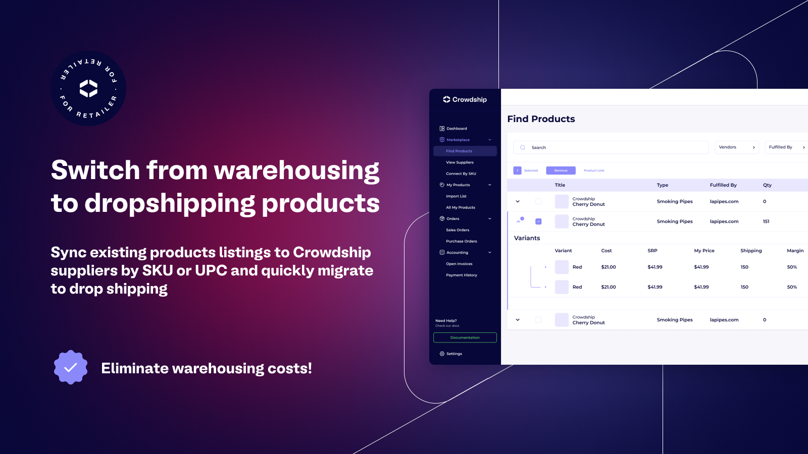 Cambia fácilmente los productos de cumplimiento interno a dropshipping