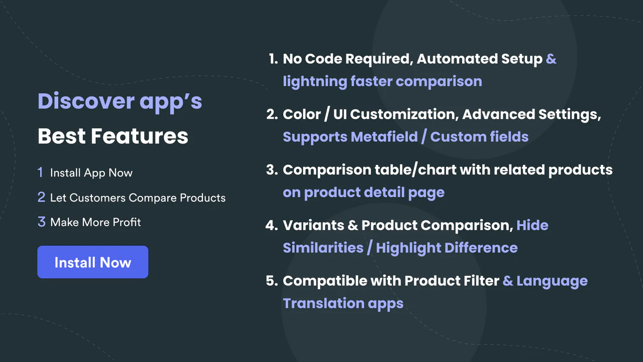 manage comparison fields & language settings for compare app