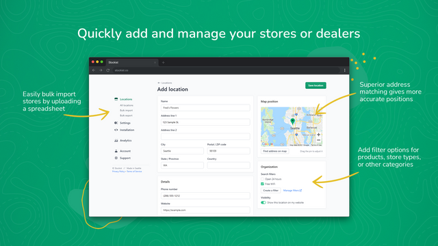 Quickly add and manage your stores or dealers
