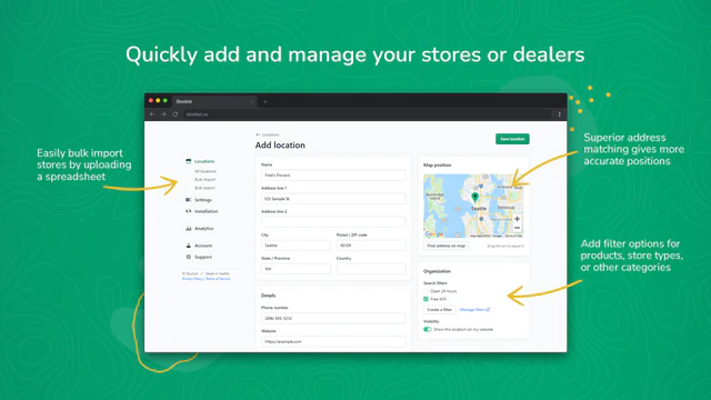 Quickly add and manage your stores or dealers