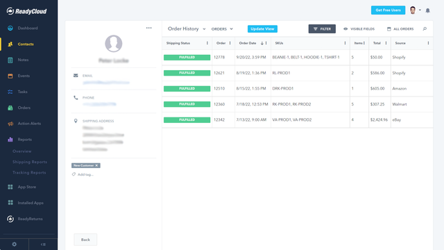 Order profiles show activity across every channel.